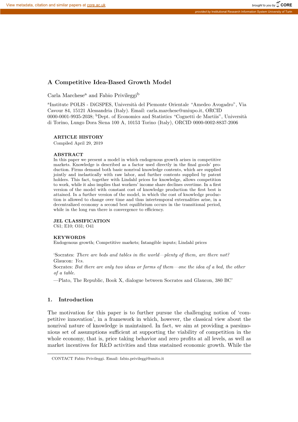 A Competitive Idea-Based Growth Model