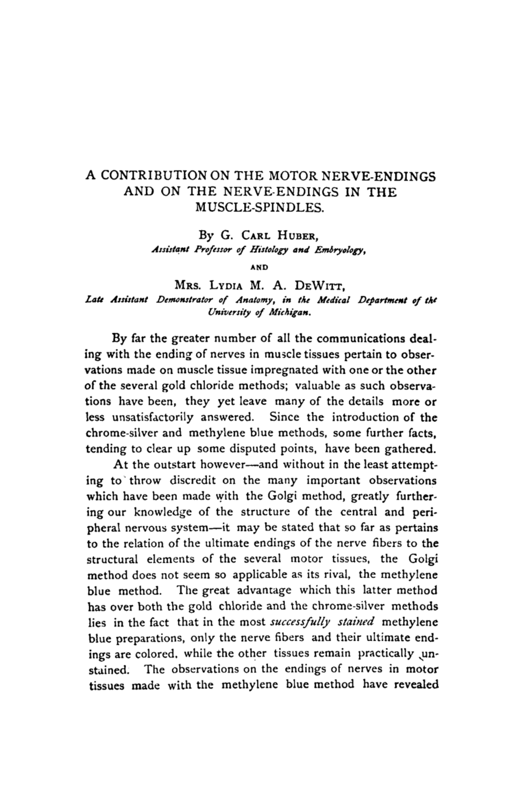 A Contribution on the Motor Nerve-Endings and on the Nekve-Endings in the M Uscle-Spindles