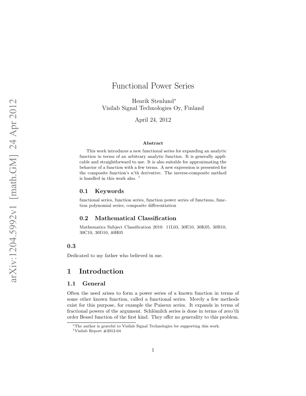 Arxiv:1204.5992V1 [Math.GM] 24 Apr 2012