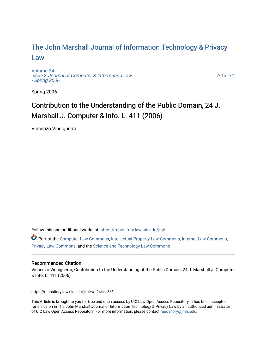 Contribution to the Understanding of the Public Domain, 24 J