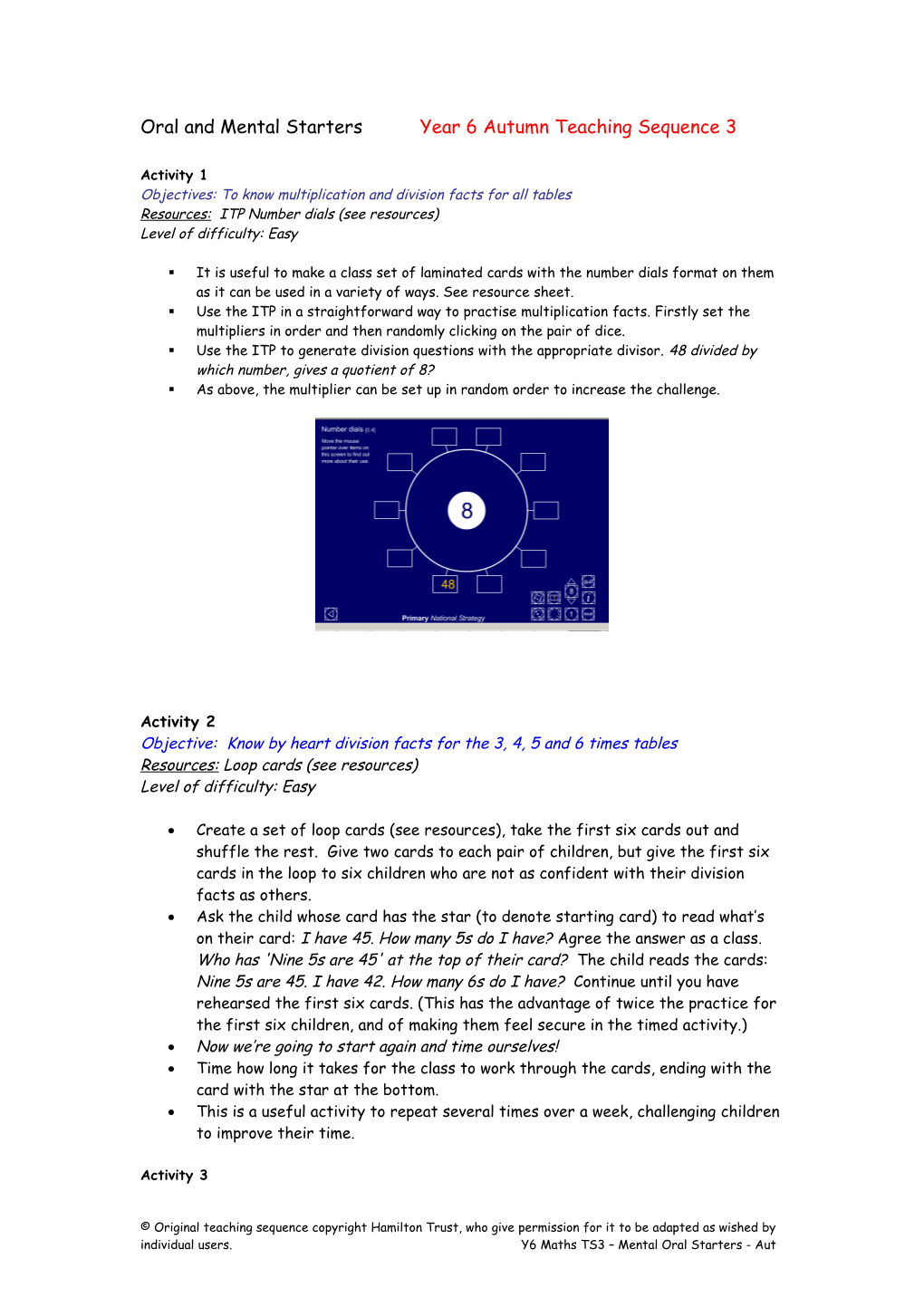 Oral and Mental Starters Year 6 Autumn Teaching Sequence 3