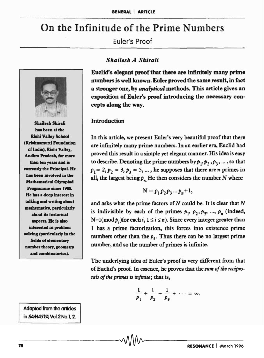 On the Infinitude of the Prime Numbers Euler's Proof