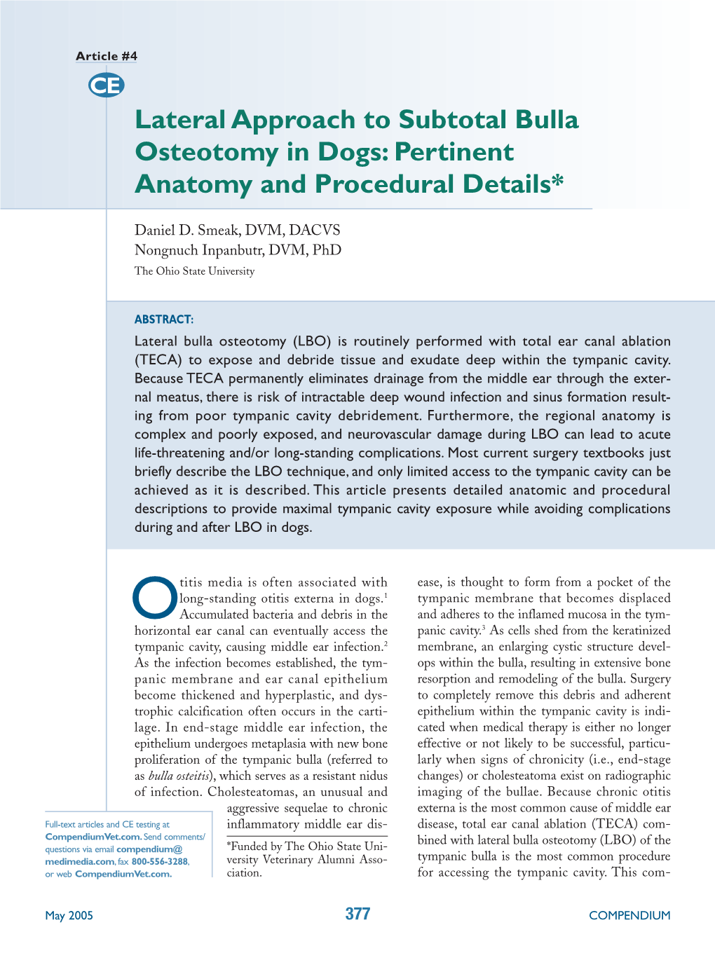 Lateral Approach to Subtotal Bulla Osteotomy in Dogs: Pertinent Anatomy and Procedural Details*