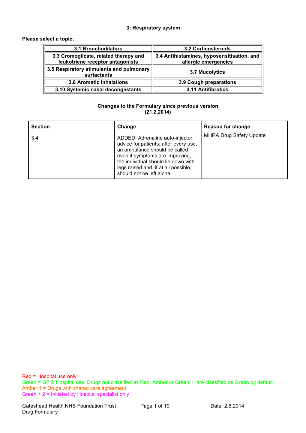 Changes to the Formulary Since Previous Version