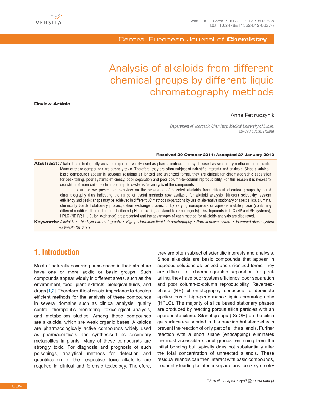 Analysis of Alkaloids from Different Chemical Groups by Different Liquid Chromatography Methods