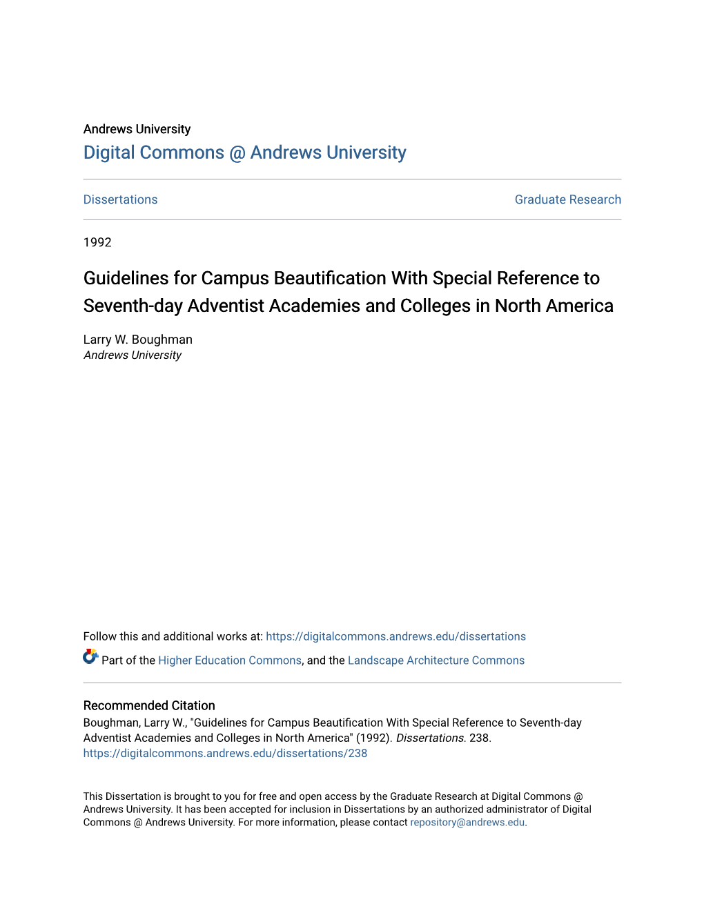 Guidelines for Campus Beautification with Special Reference to Seventh-Day Adventist Academies and Colleges in North America