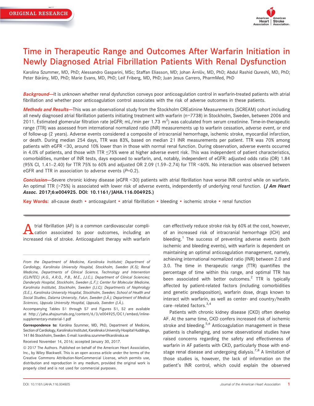 Time in Therapeutic Range and Outcomes After Warfarin Initiation In