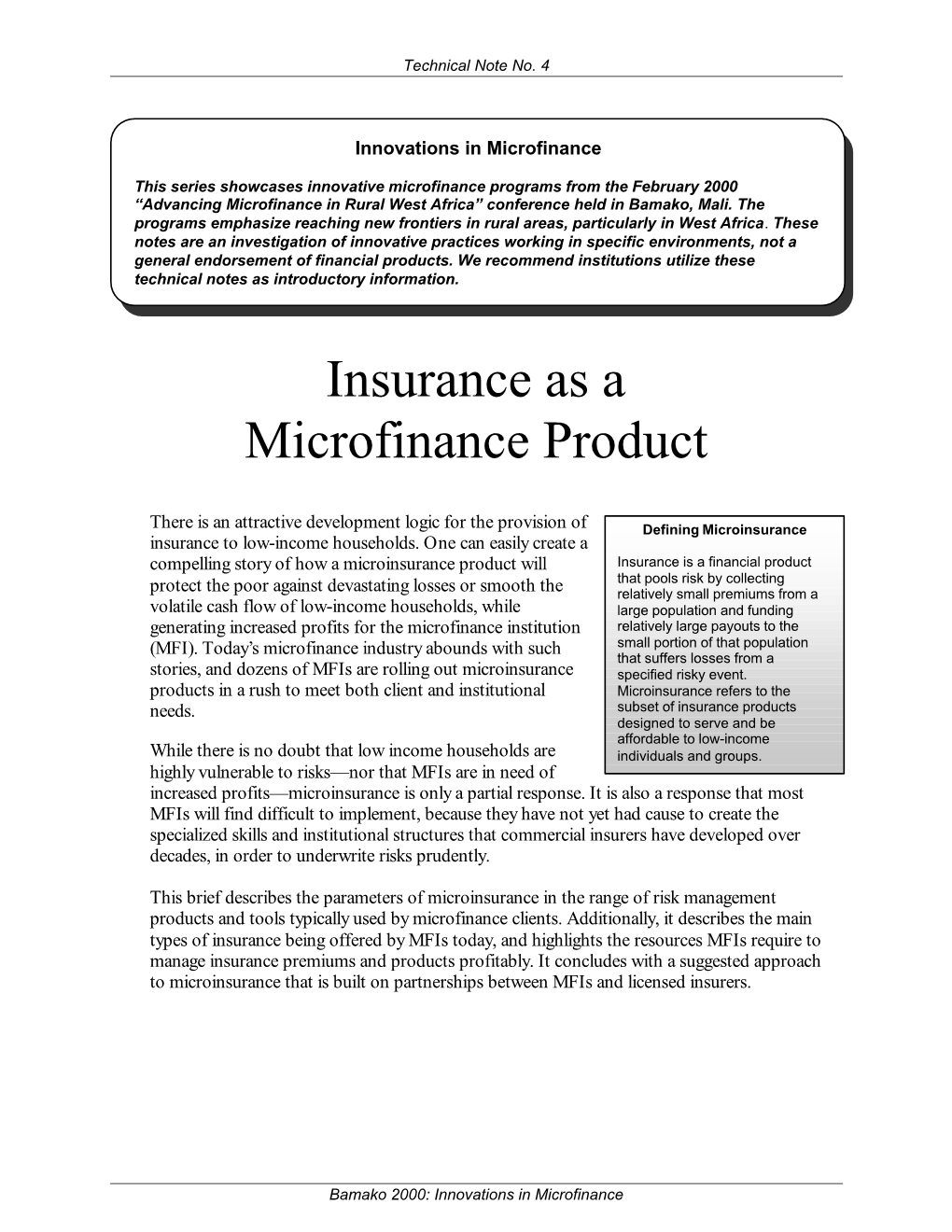 Insurance As a Microfinance Product