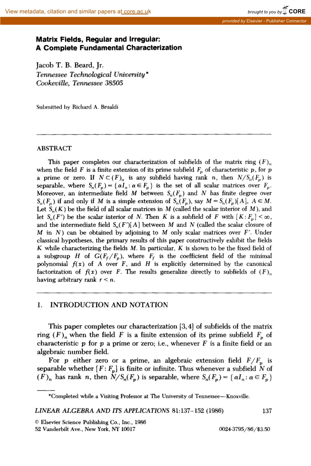 Matrix Fields, Regular and Irregular: a Complete Fundamental Characterization