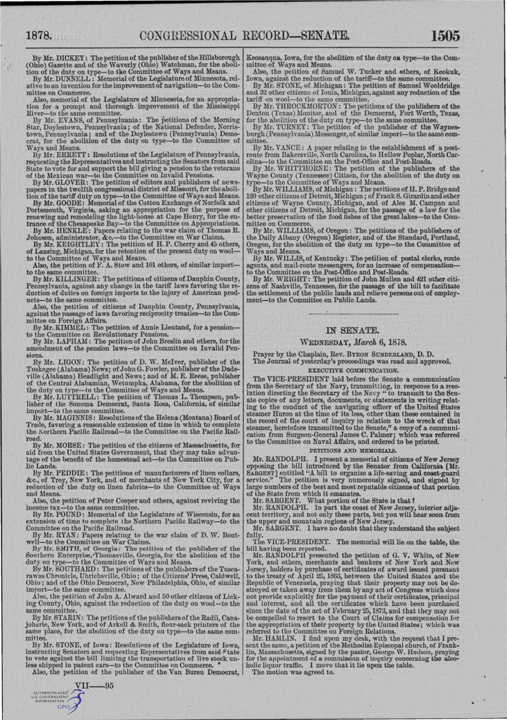 Congressional Record-Senate. 1505