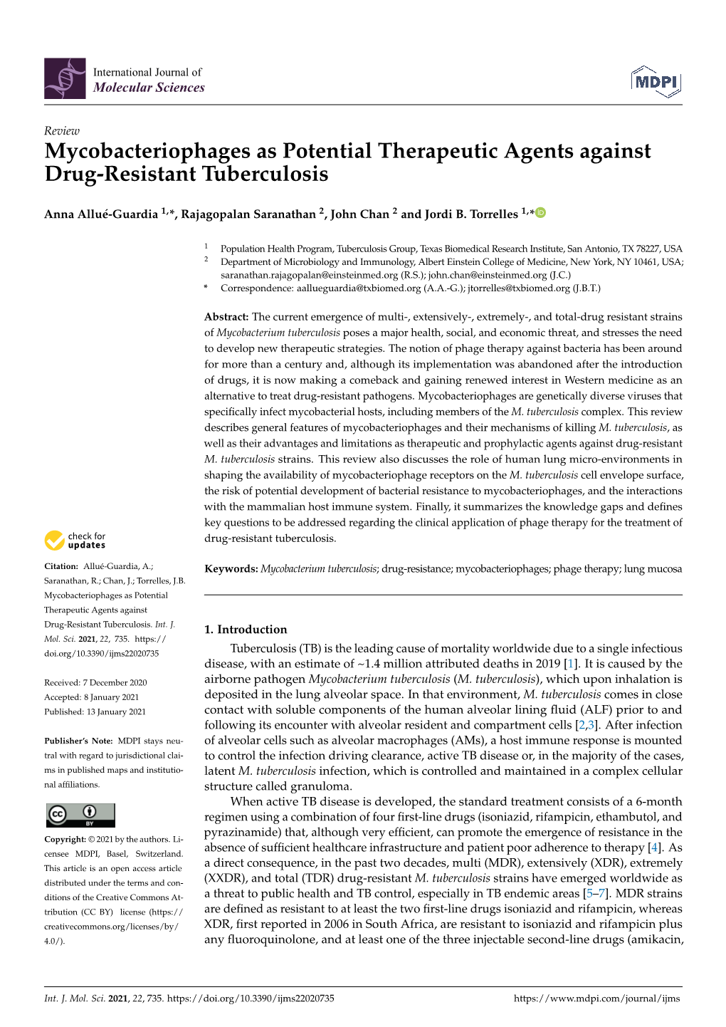 Mycobacteriophages As Potential Therapeutic Agents Against Drug-Resistant Tuberculosis