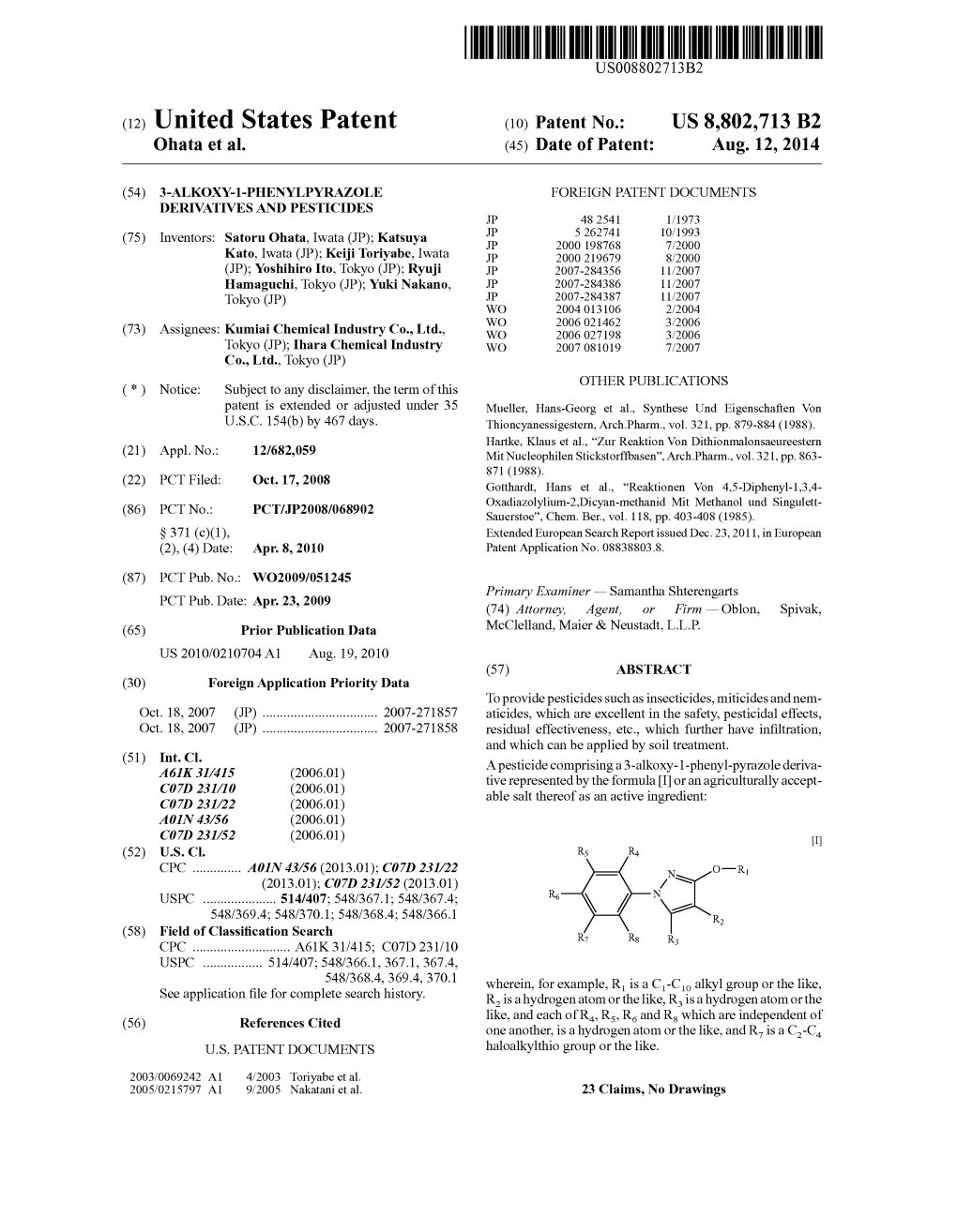 (12) United States Patent (10) Patent No.: US 8,802,713 B2 Ohata Et Al