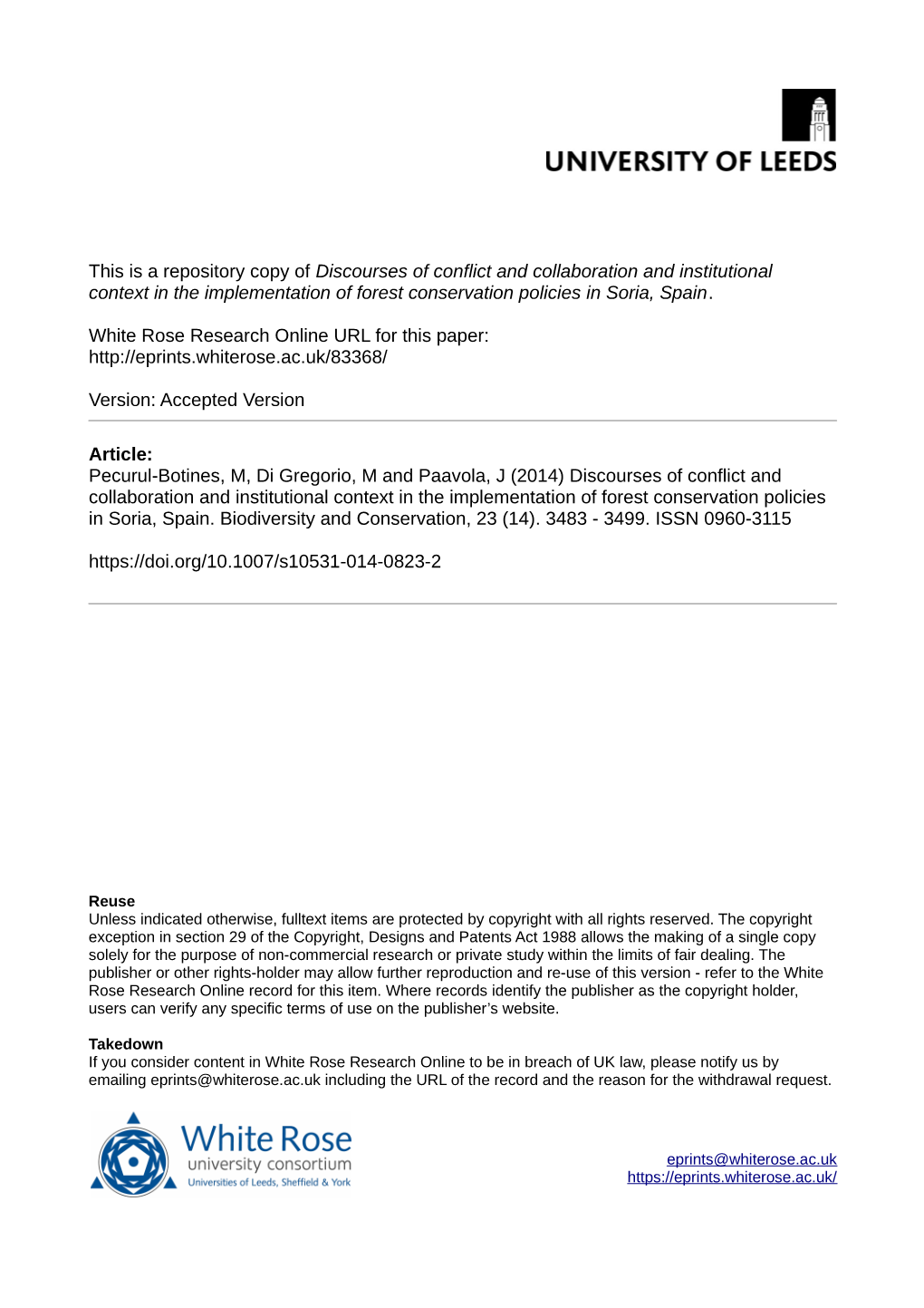 Discourses of Conflict and Collaboration and Institutional Context in the Implementation of Forest Conservation Policies in Soria, Spain