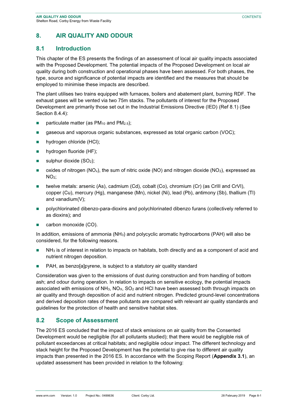 8. AIR QUALITY and ODOUR 8.1 Introduction 8.2 Scope of Assessment