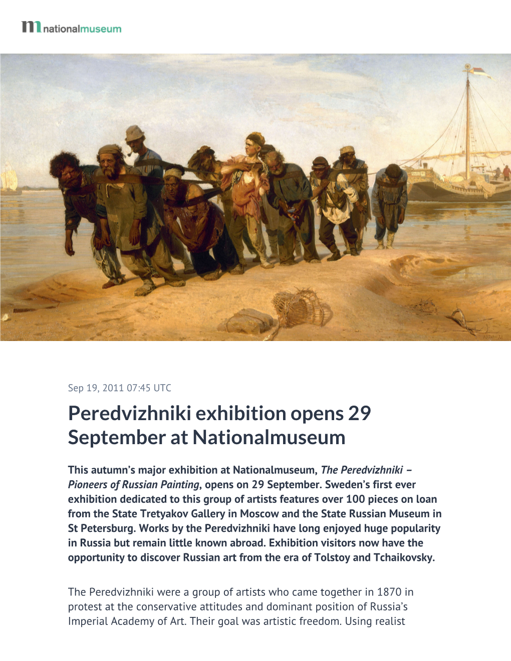 Peredvizhniki Exhibition Opens 29 September at Nationalmuseum