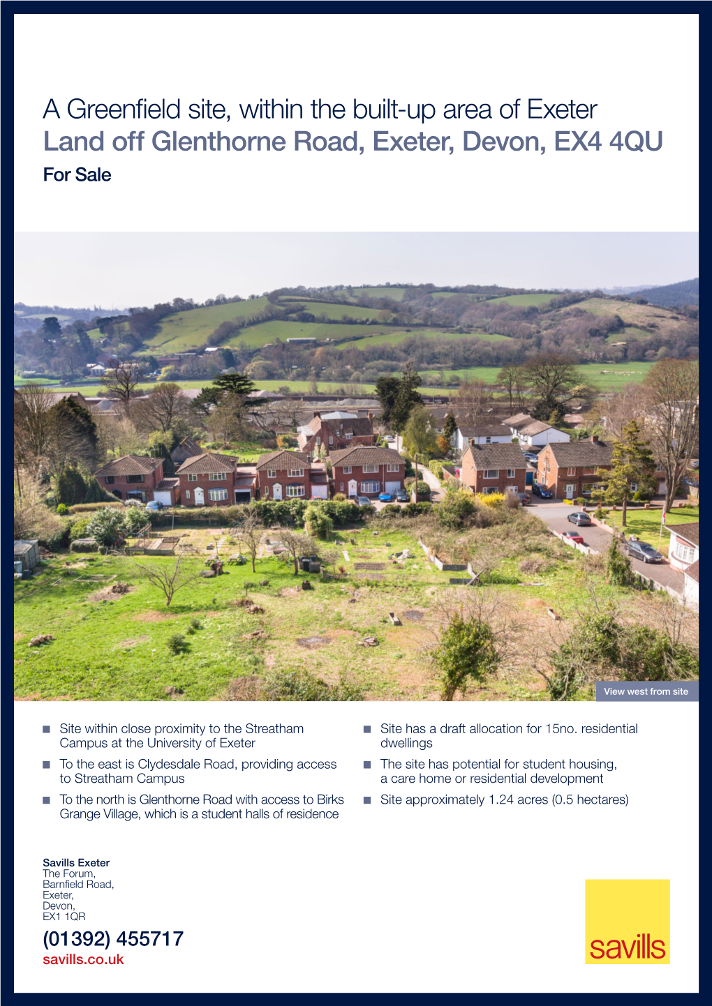 A Greenfield Site, Within the Built-Up Area of Exeter Land Off Glenthorne Road, Exeter, Devon, EX4 4QU for Sale