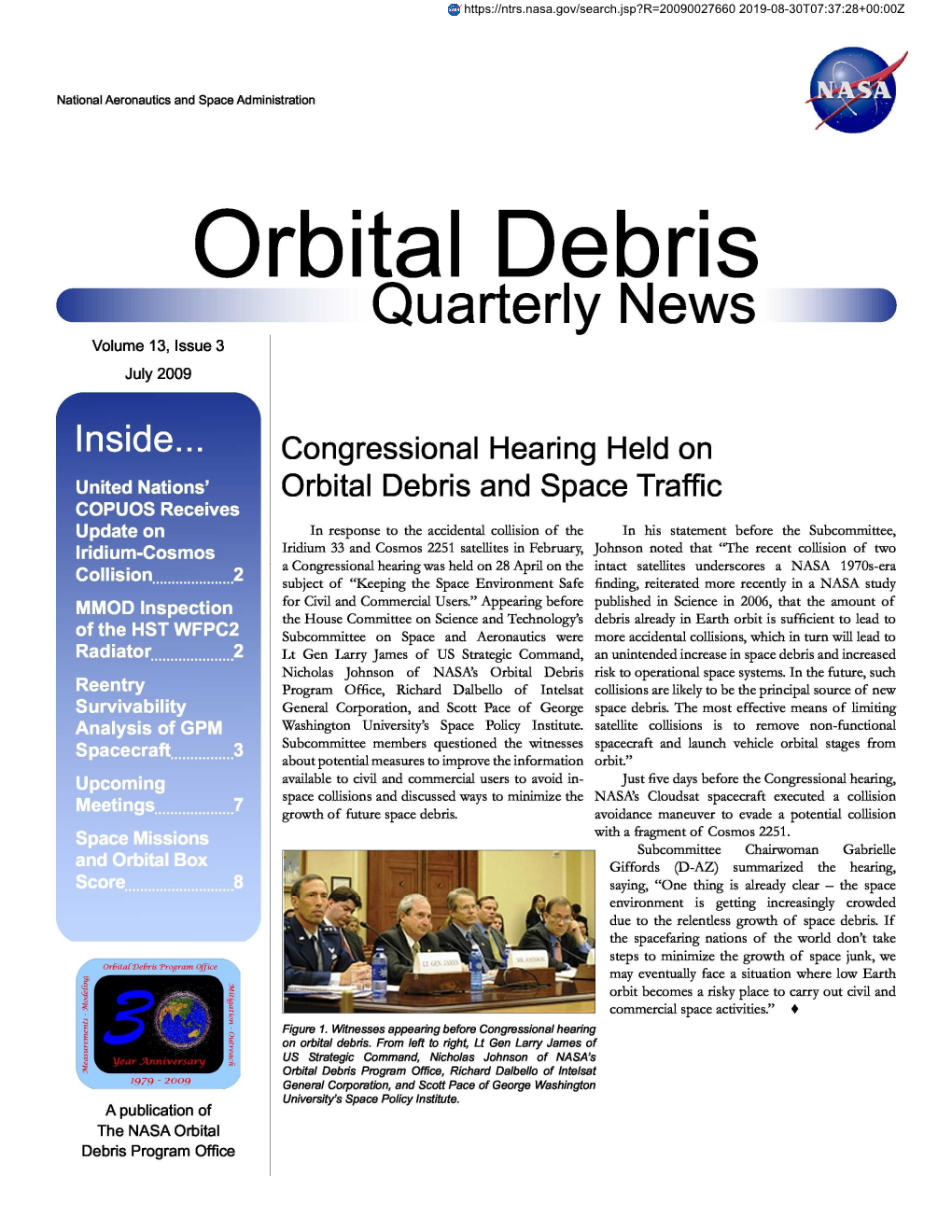 Orbital Debris Quarterly News -^ Volume 13, Issue 3 July 2009