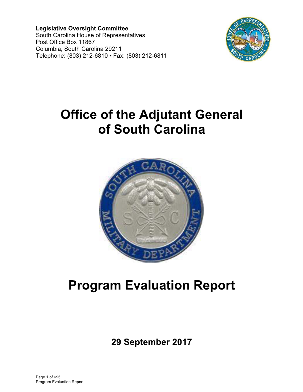 Office of the Adjutant General of South Carolina Program Evaluation Report