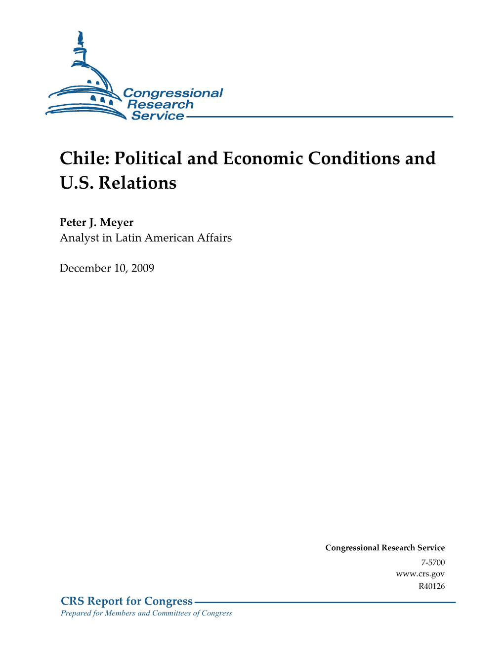 Chile: Political and Economic Conditions and U.S. Relations