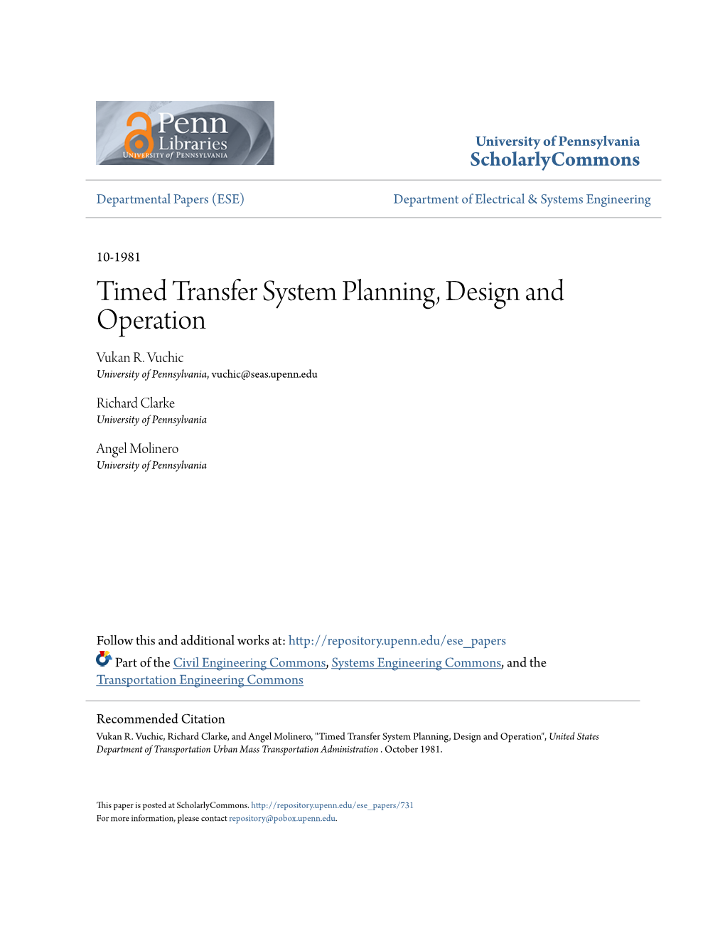 Timed Transfer System Planning, Design and Operation Vukan R