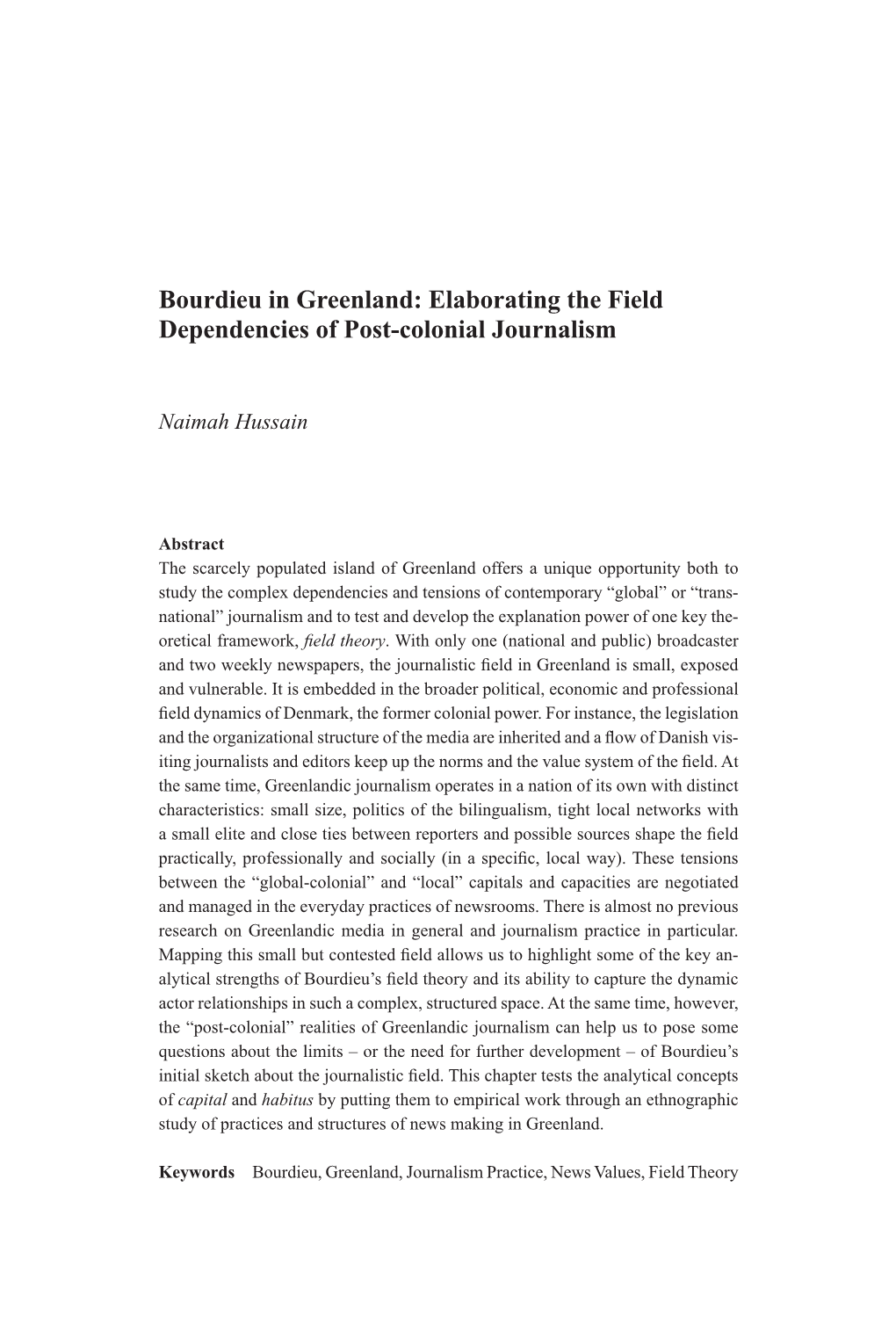 Bourdieu in Greenland: Elaborating the Field Dependencies of Post-Colonial Journalism