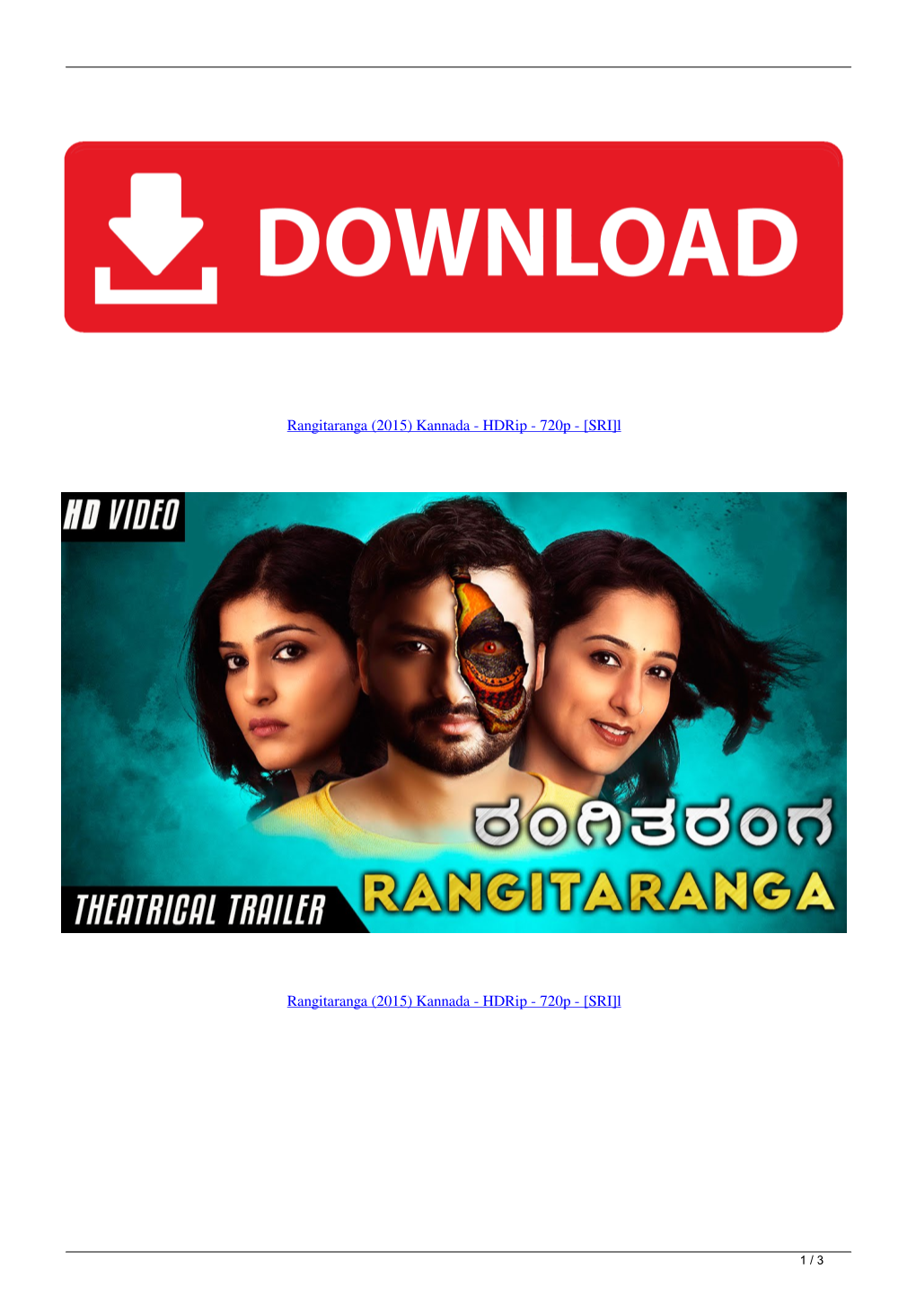 Rangitaranga 2015 Kannada Hdrip 720P Sril