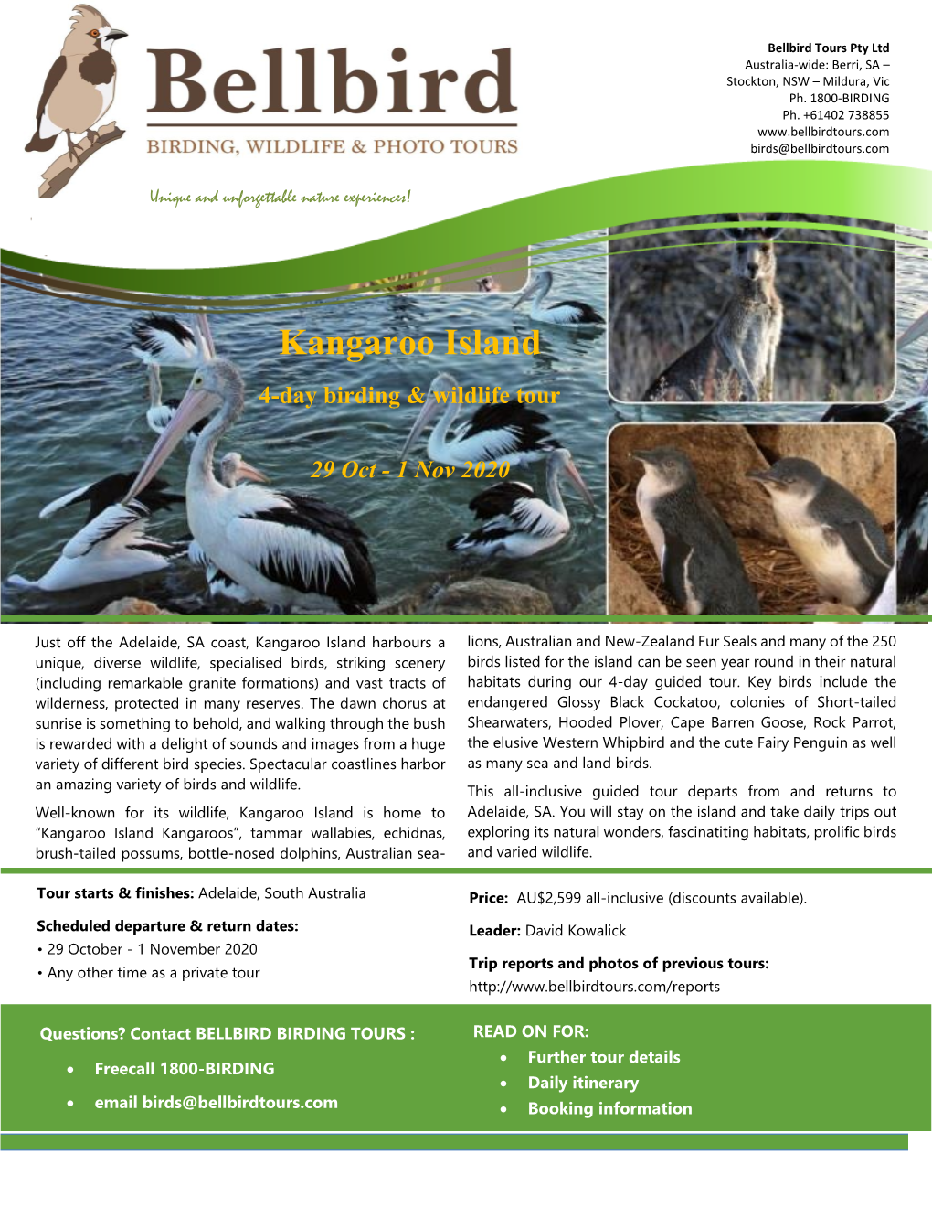 Kangaroo Island 4-Day Birding & Wildlife Tour