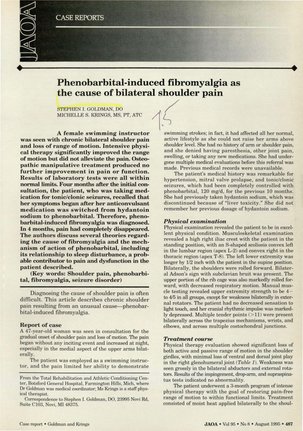 Phenobarbital-Induced Fibromyalgia As the Cause of Bilateral Shoulder Pain