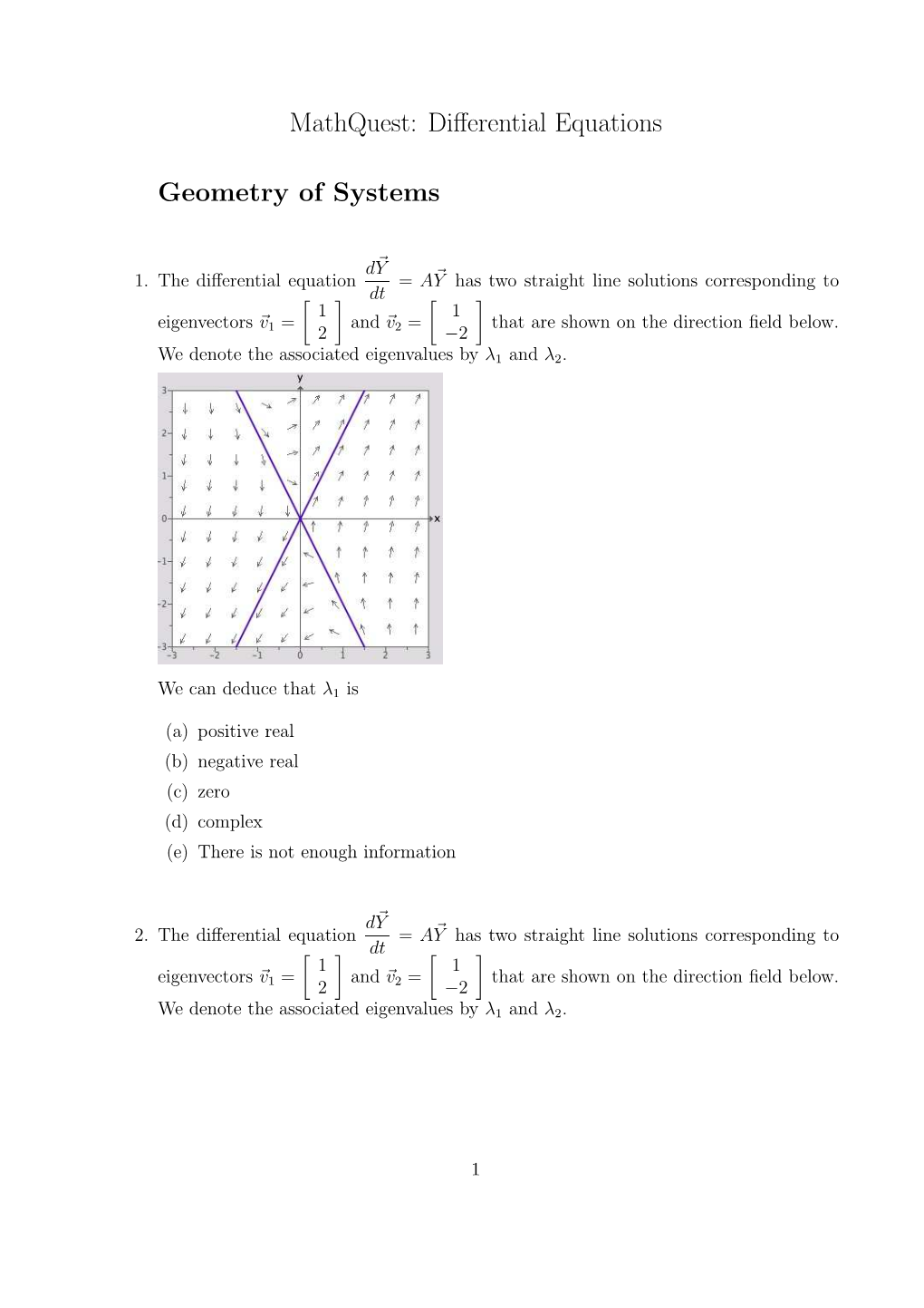 Mathquest: Differential Equations Geometry of Systems