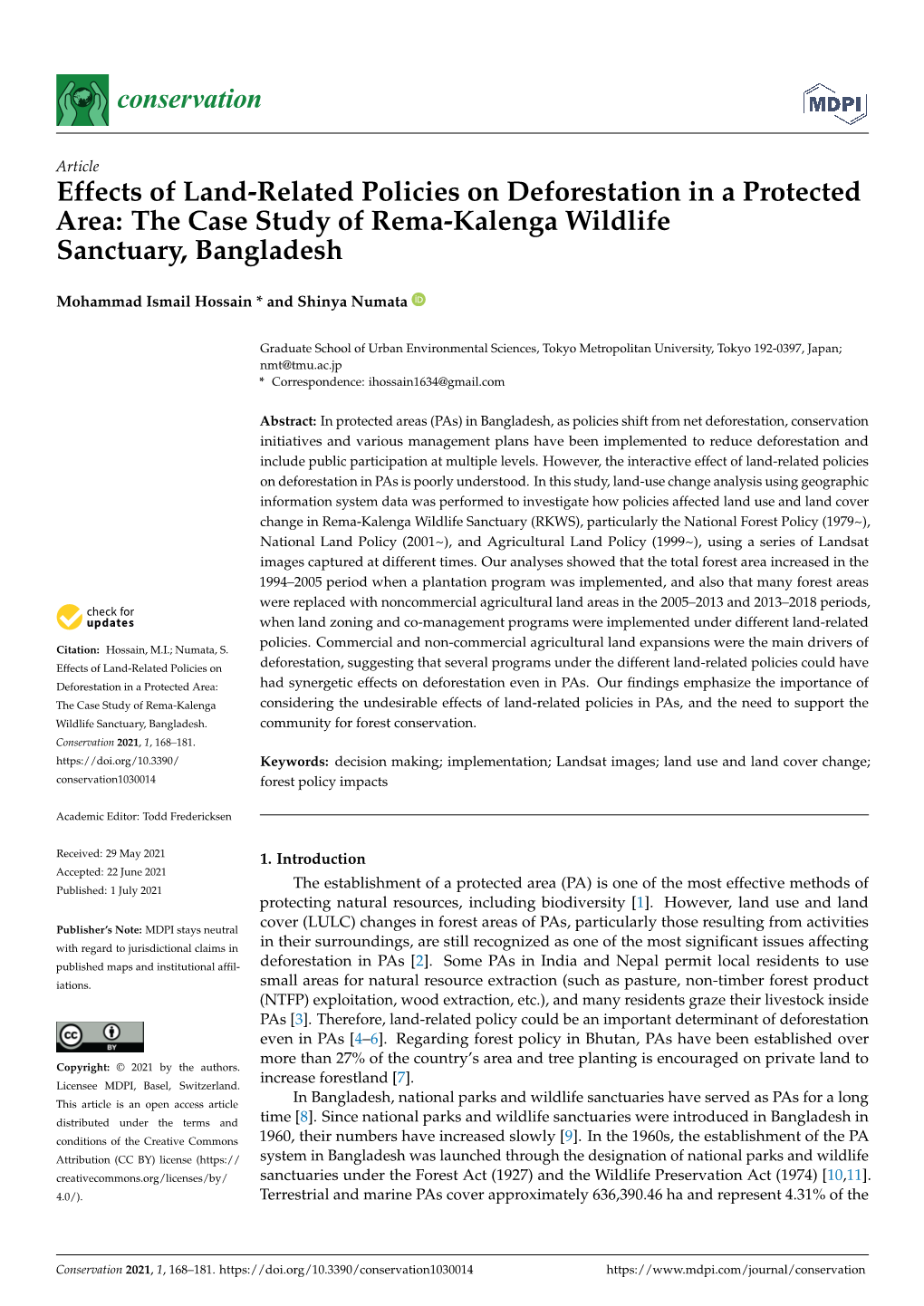 Effects of Land-Related Policies on Deforestation in a Protected Area: the Case Study of Rema-Kalenga Wildlife Sanctuary, Bangladesh