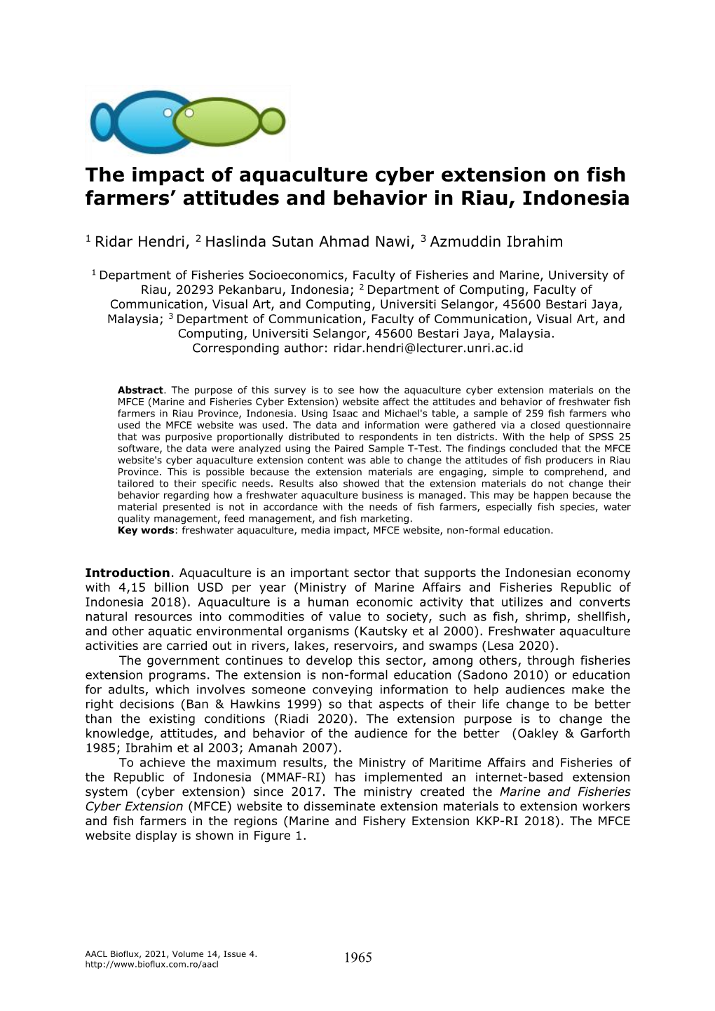 The Impact of Aquaculture Cyber Extension on Fish Farmers' Attitudes