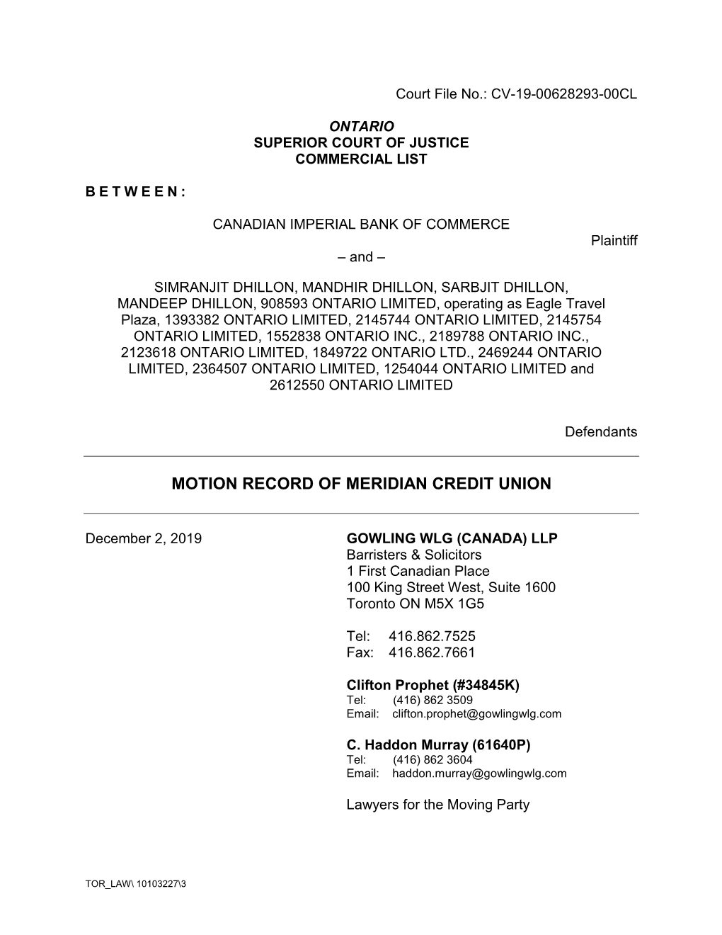 Motion Record of Meridian Credit Union