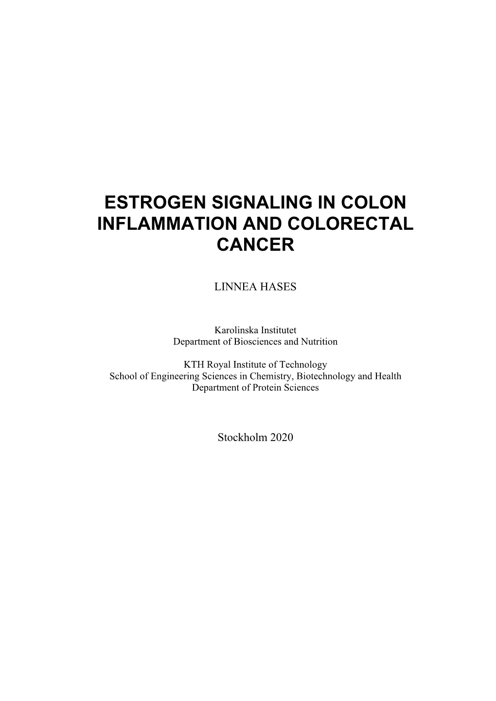 Estrogen Signaling in Colon Inflammation and Colorectal Cancer