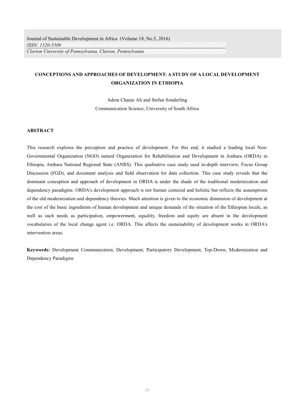 Conceptions and Approaches of Development: a Study of a Local Development Organization in Ethiopia