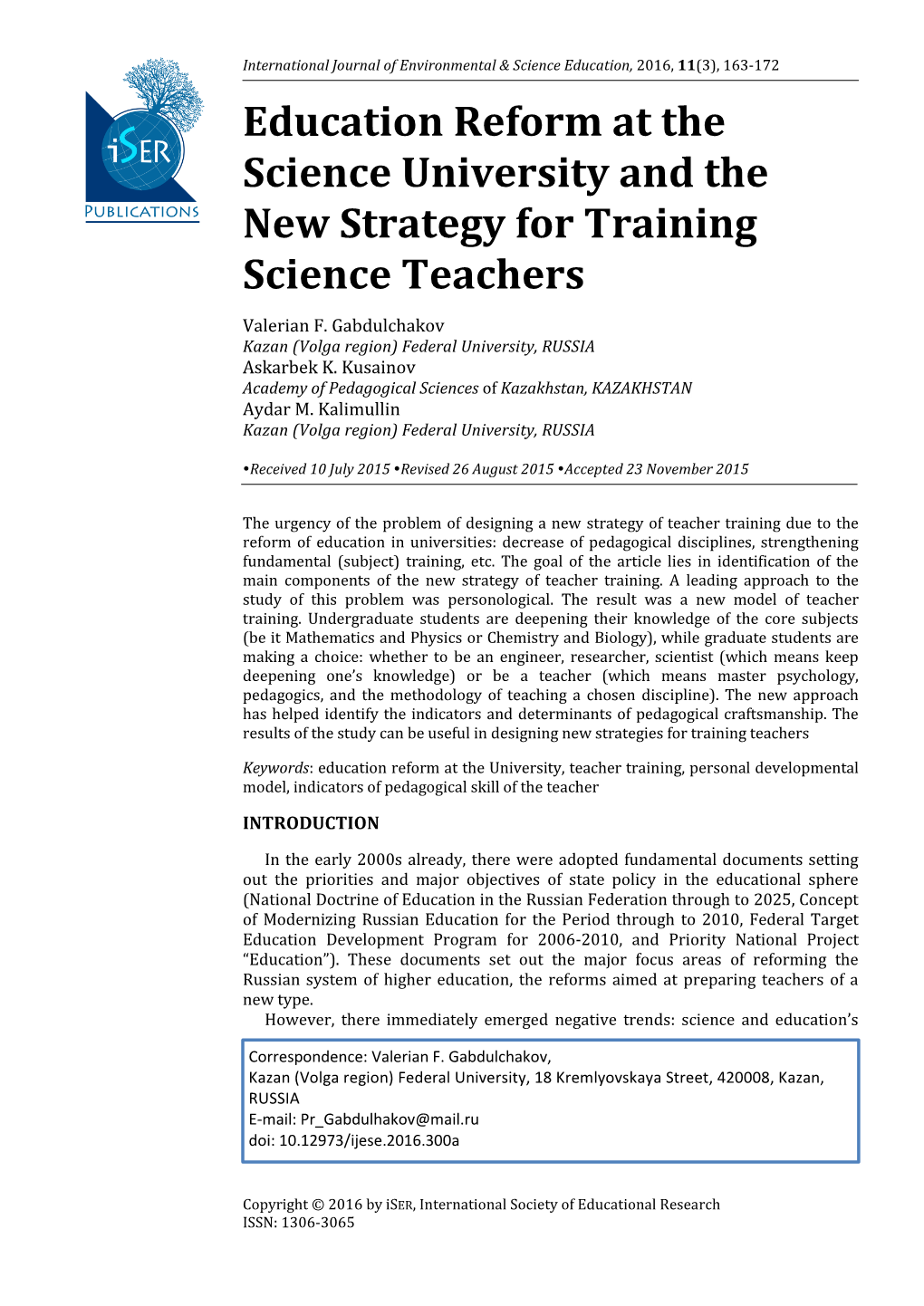 Education Reform at the Science University and the New Strategy for Training Science Teachers