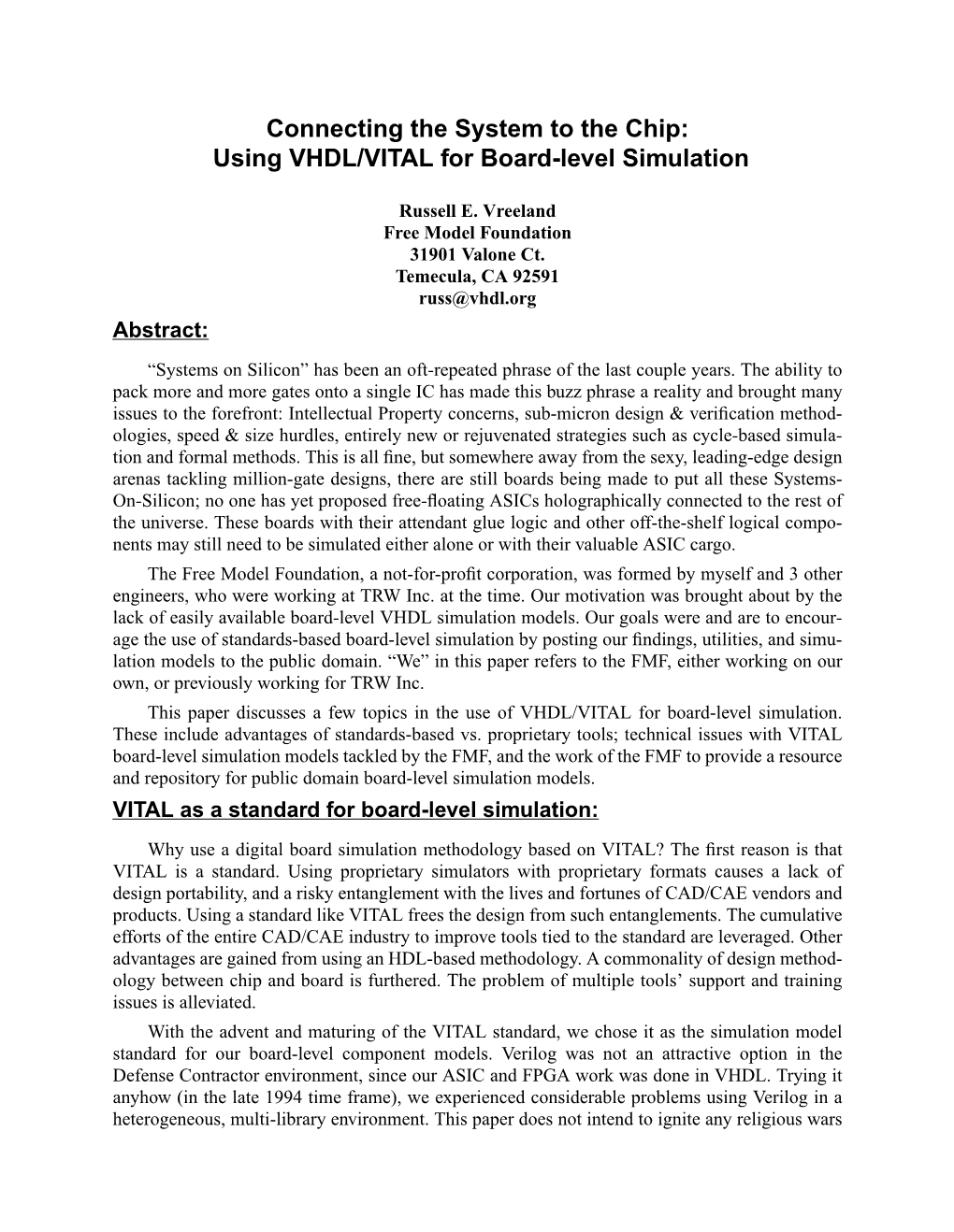 Using VHDL/VITAL for Board-Level Simulation