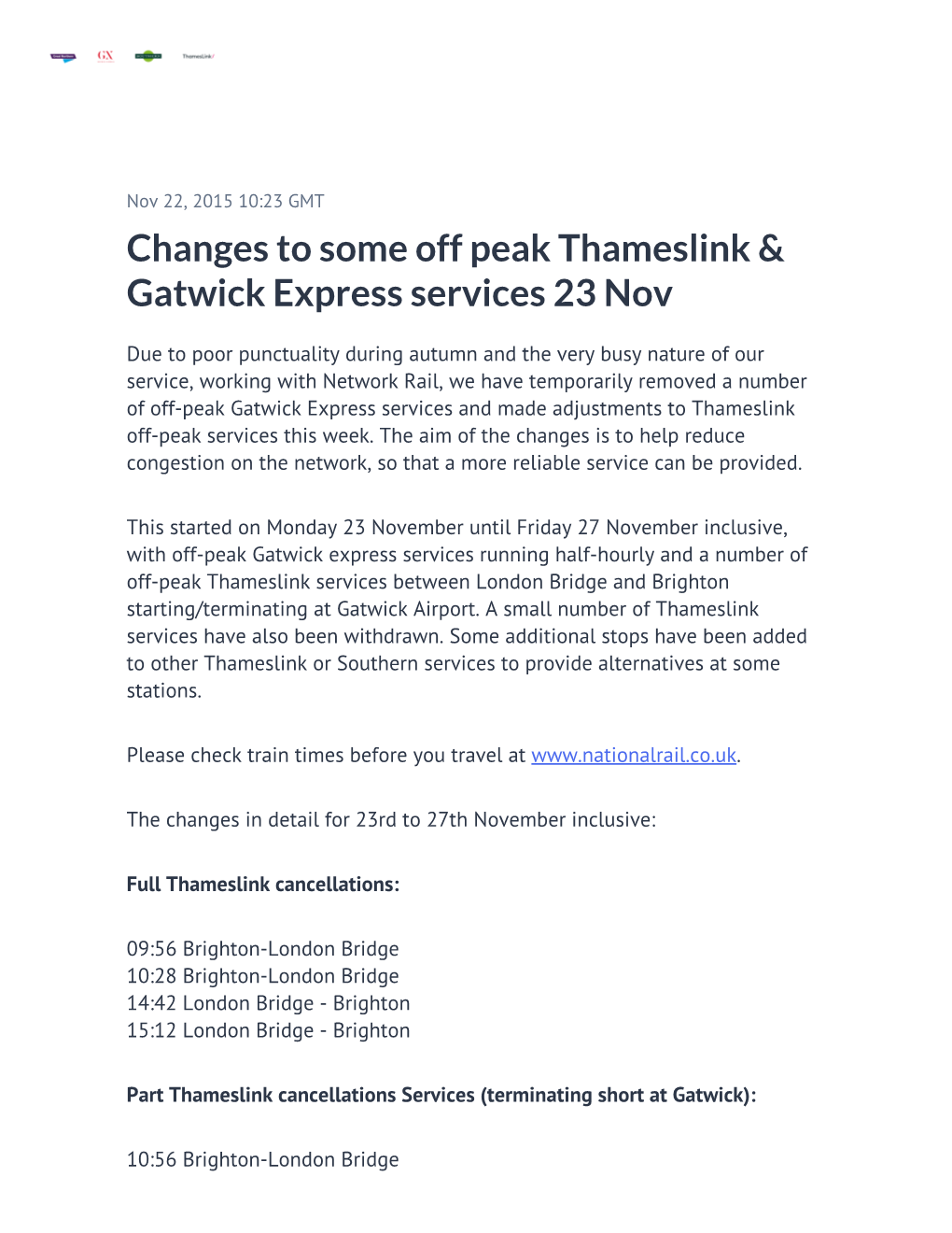 Changes to Some Off Peak Thameslink & Gatwick Express Services 23