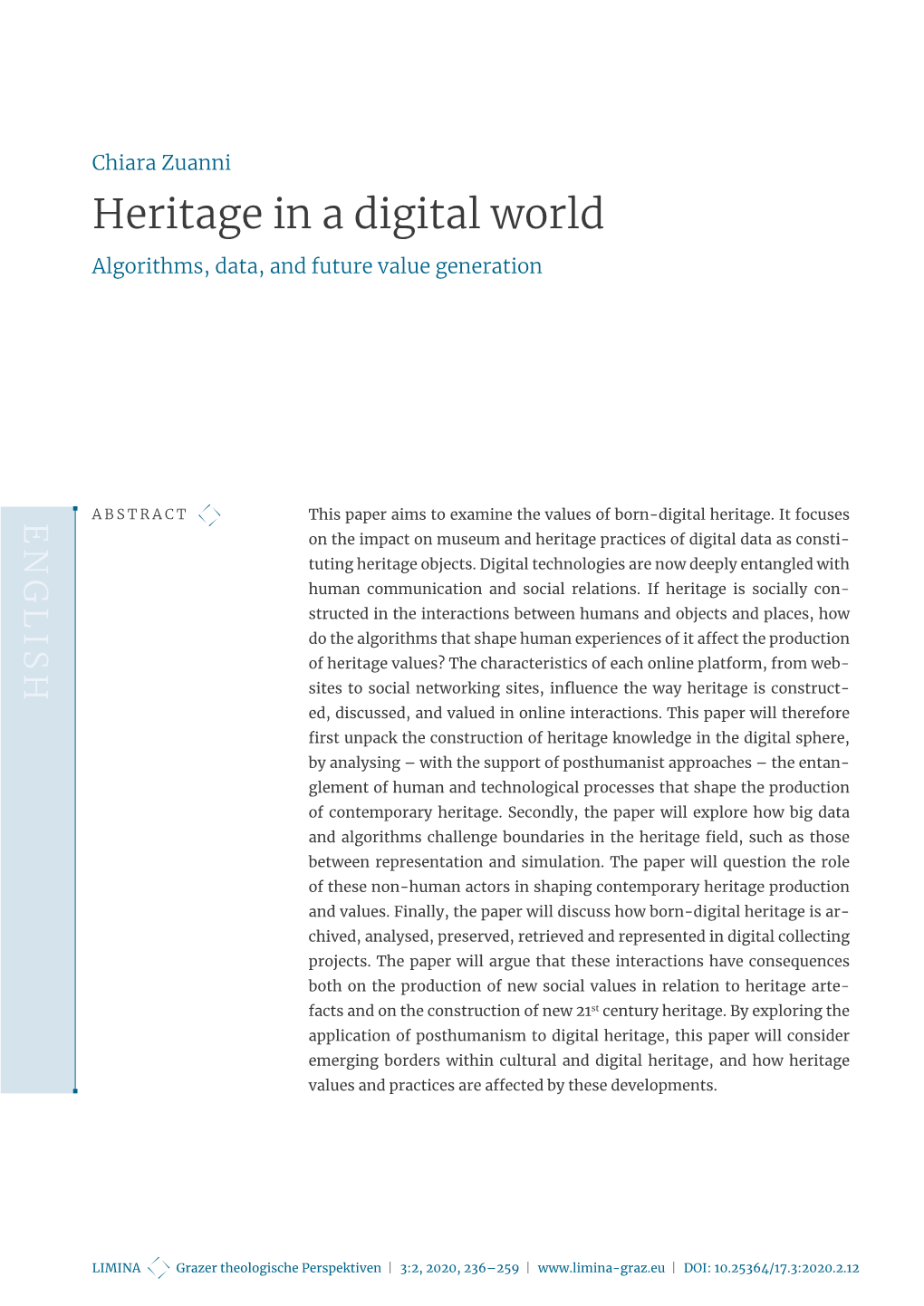 Heritage in a Digital World Algorithms, Data, and Future Value Generation