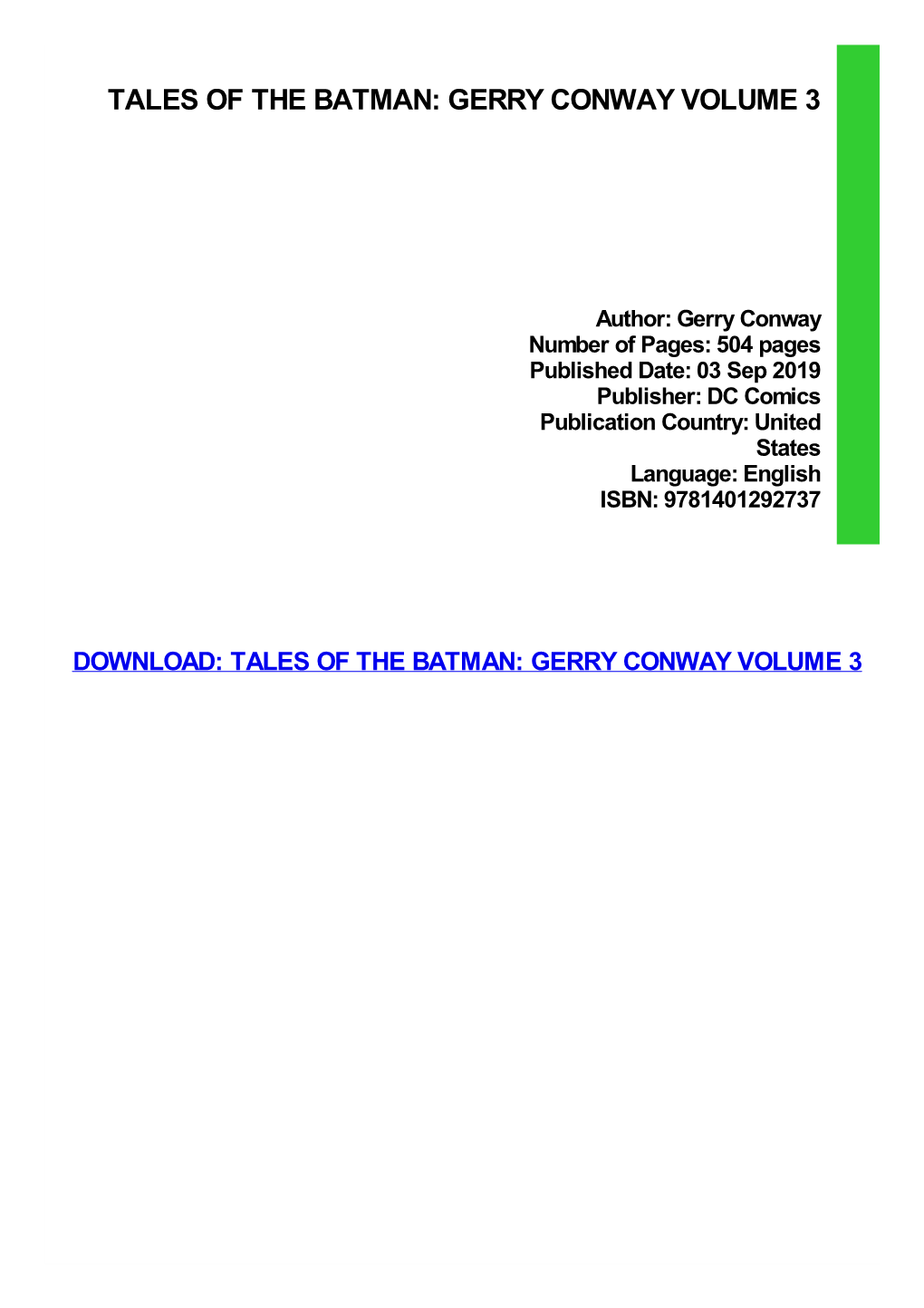 {Download PDF} Tales of the Batman: Gerry Conway Volume 3
