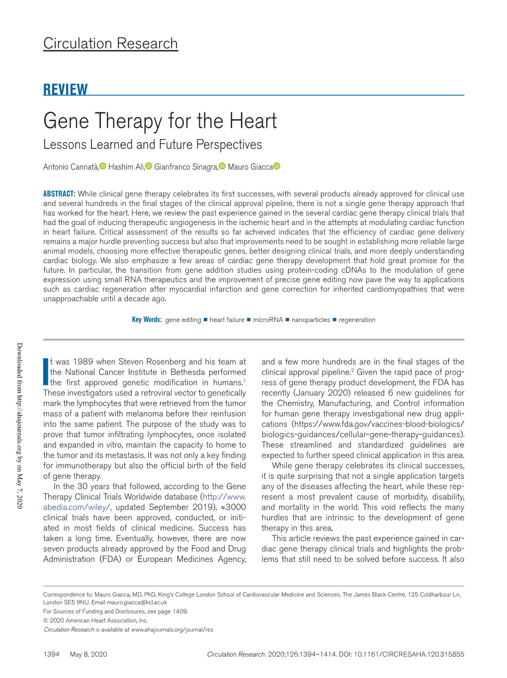 Gene Therapy for the Heart Lessons Learned and Future Perspectives