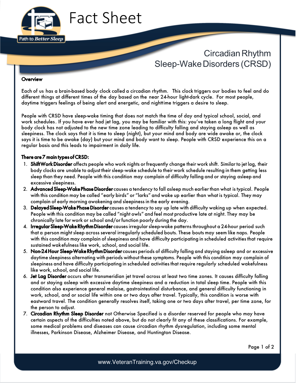 Circadian Rhythm Sleep Wake Disorder Fact Sheet