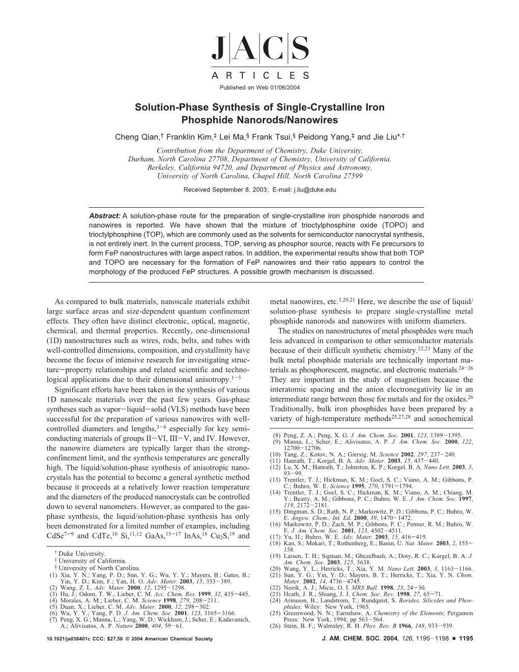 Solution-Phase Synthesis of Single-Crystalline Iron Phosphide