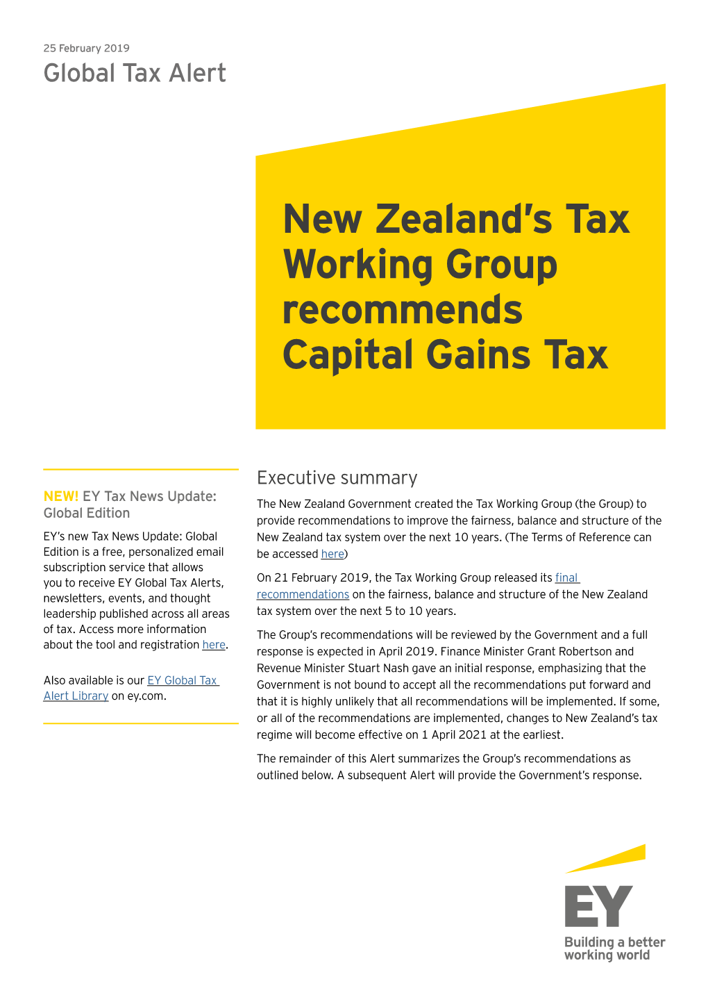 New Zealand's Tax Working Group Recommends Capital Gains