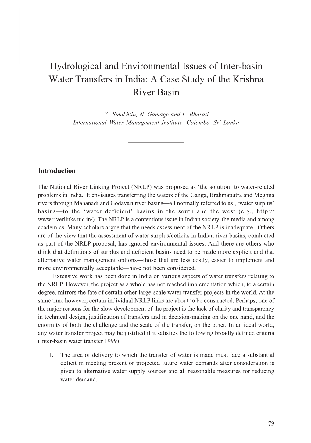 Hydrological and Environmental Issues of Inter-Basin Water Transfers in India: a Case Study of the Krishna River Basin
