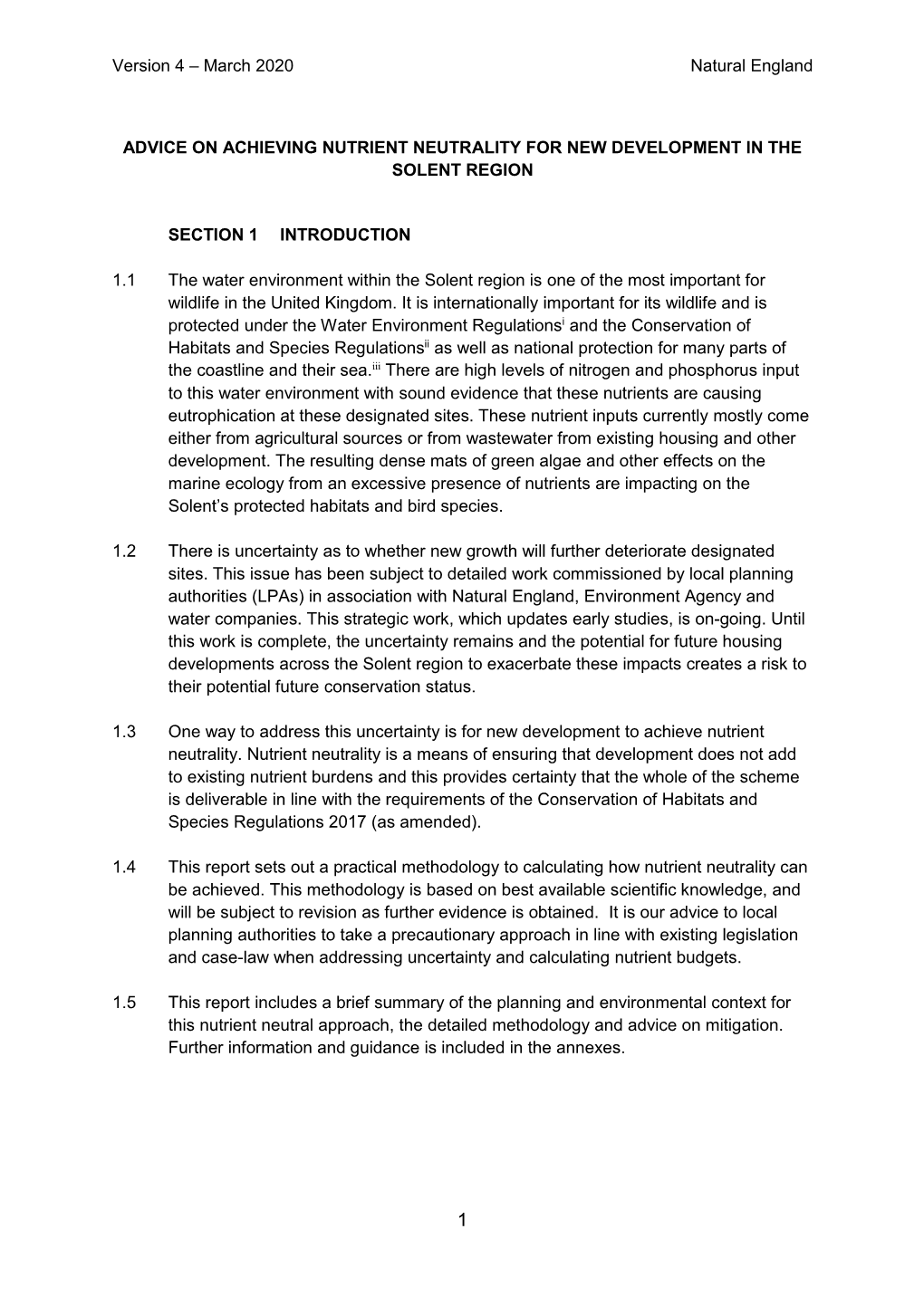 Advice on Achieving Nutrient Neutrality for New Development in the Solent Region