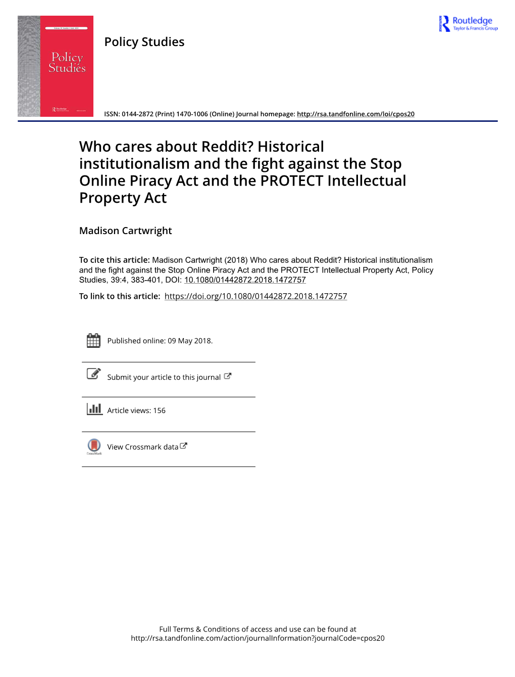Historical Institutionalism and the Fight Against the Stop Online Piracy Act and the PROTECT Intellectual Property Act