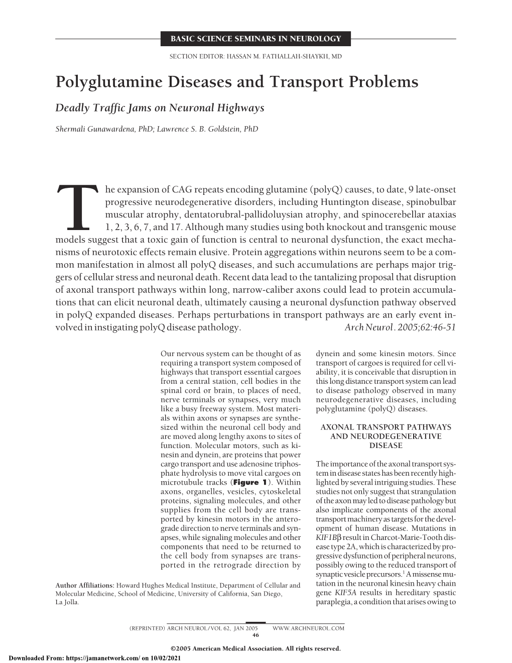 Polyglutamine Diseases and Transport Problems Deadly Traffic Jams on Neuronal Highways