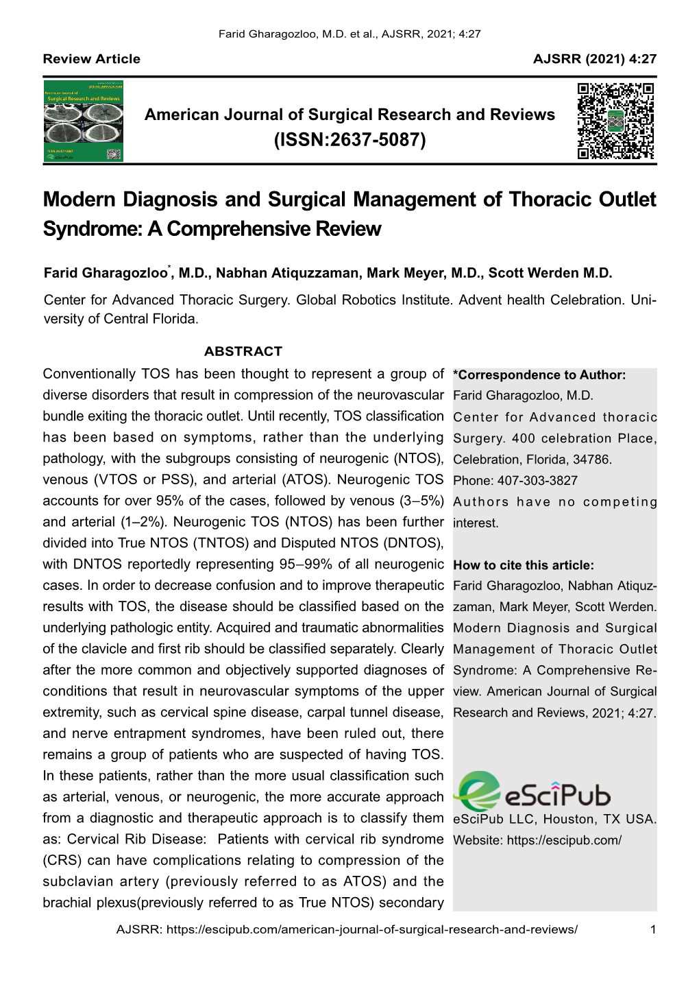 Modern Diagnosis and Surgical Management of Thoracic Outlet Syndrome: a Comprehensive Review