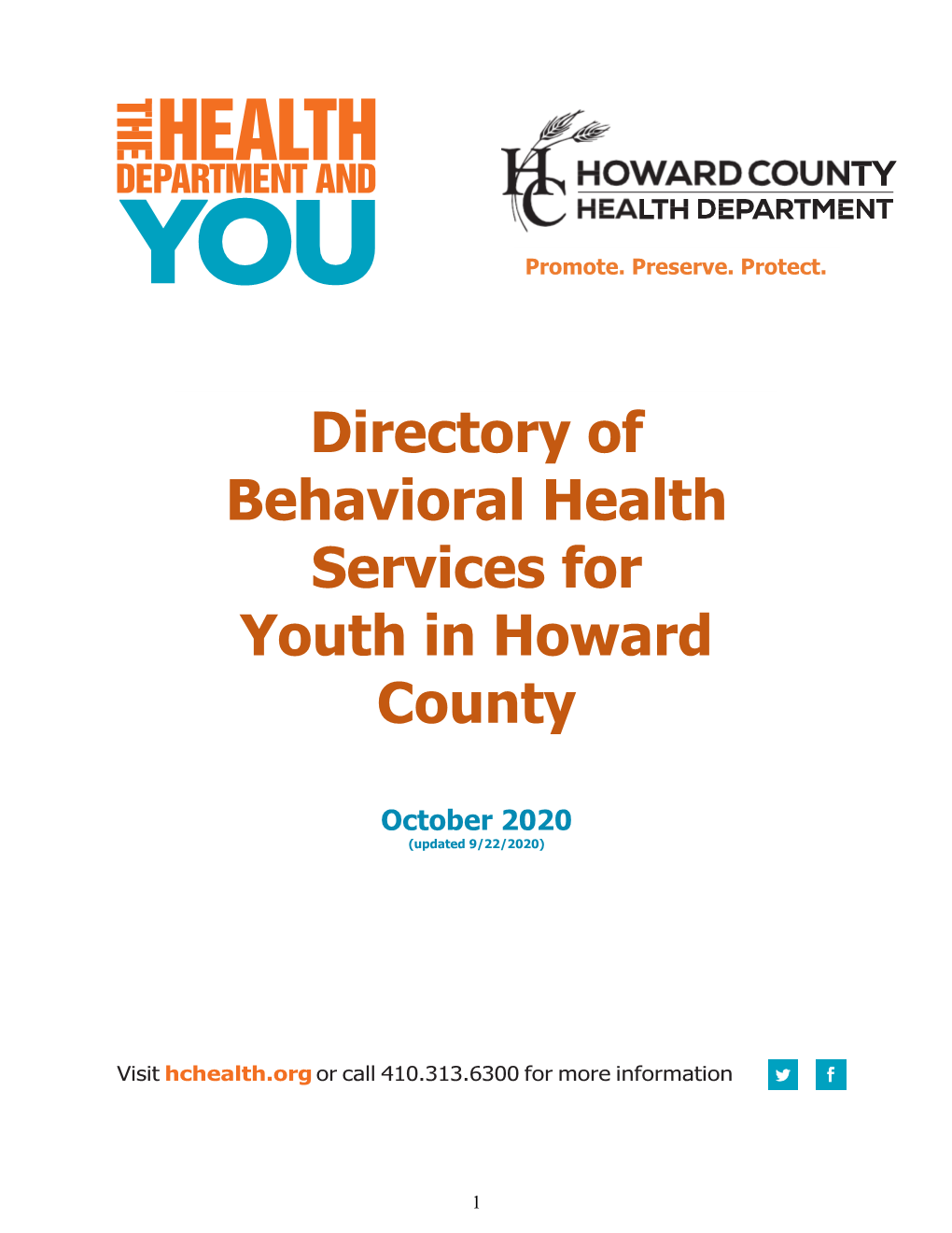 Directory of Behavioral Health Services for Youth in Howard County