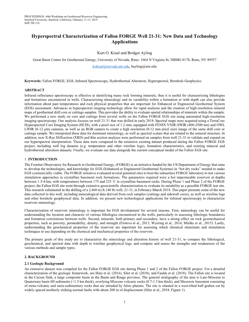 Hyperspectral Characterization of Fallon FORGE Well 21-31: New Data and Technology Applications